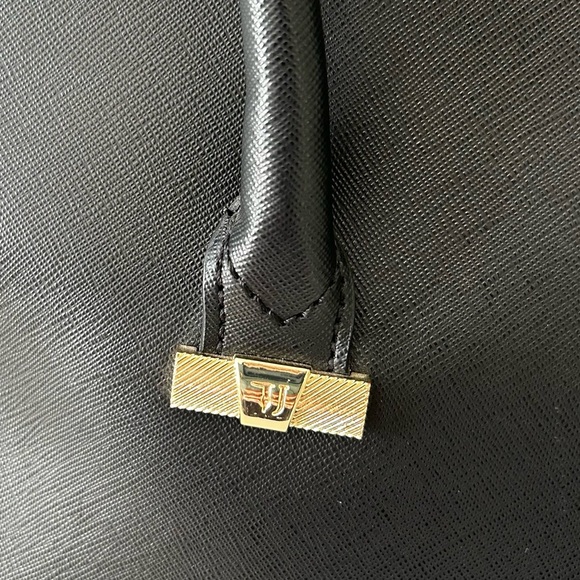 NWT Trussardi Black Satchel Shoulder Strap Gold Hardware Logo Bag Charm pockets - Picture 9 of 13